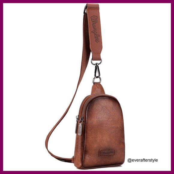 Handbags - Leather Crossbody Sling Bag Adjustable Strap Compact Travel Purse Fanny Pack